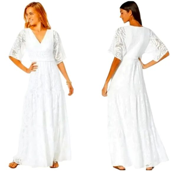 Lilly Pulitzer Dresses & Skirts - Lilly Pulitzer White Scalloped Shell Parigi Lace Maxi Dress -Resort Sz XL ***